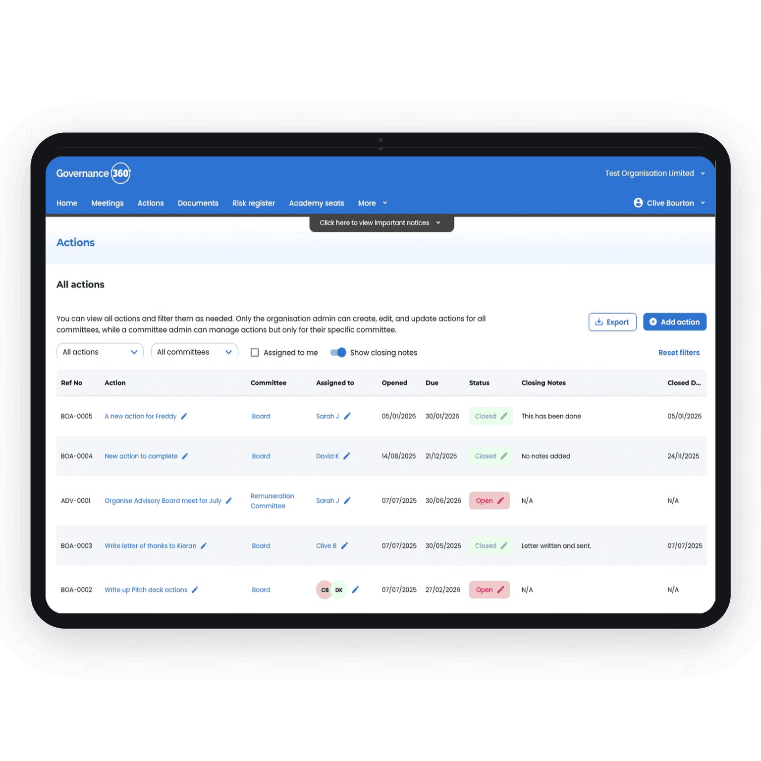 Action Register
