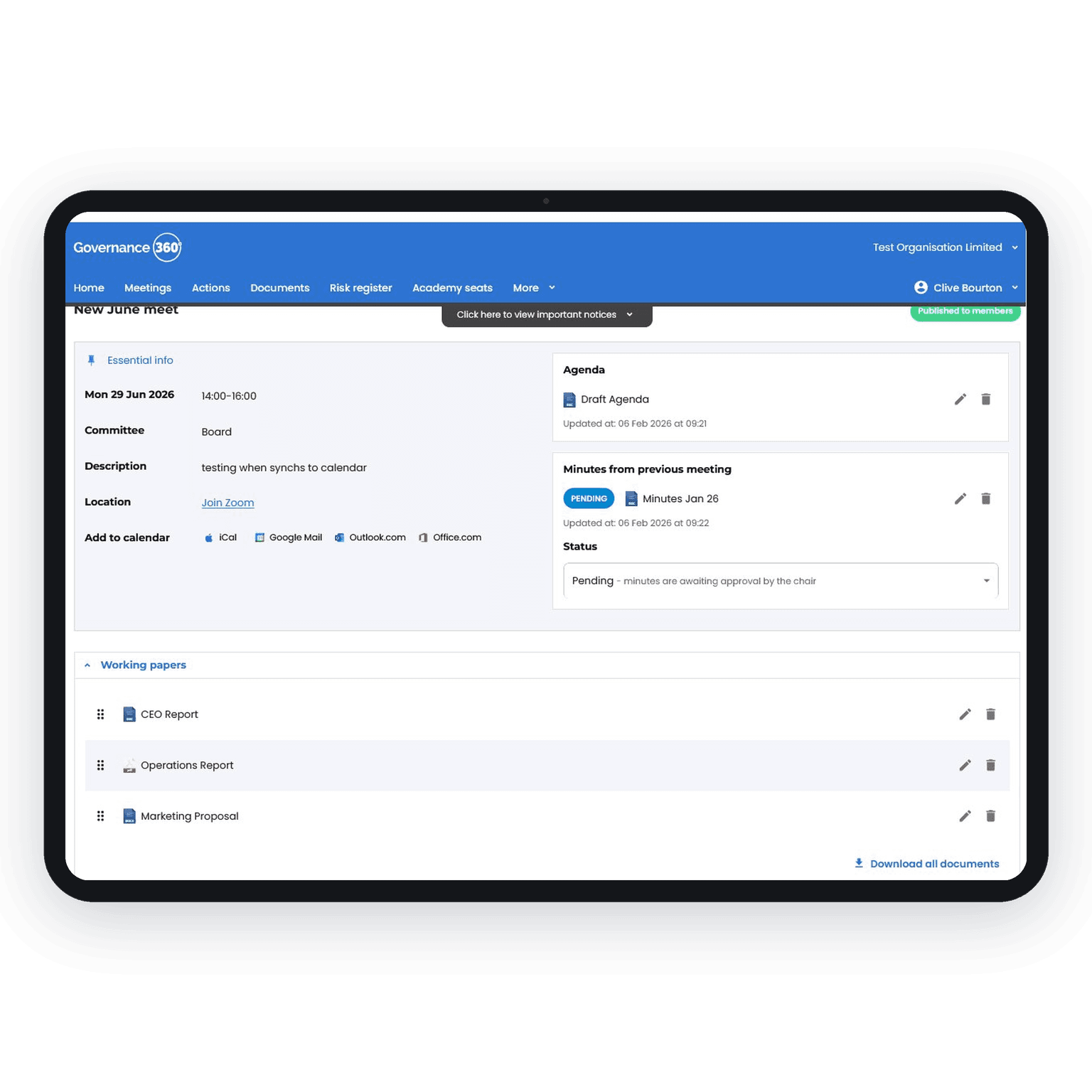 Board Meeting Portal